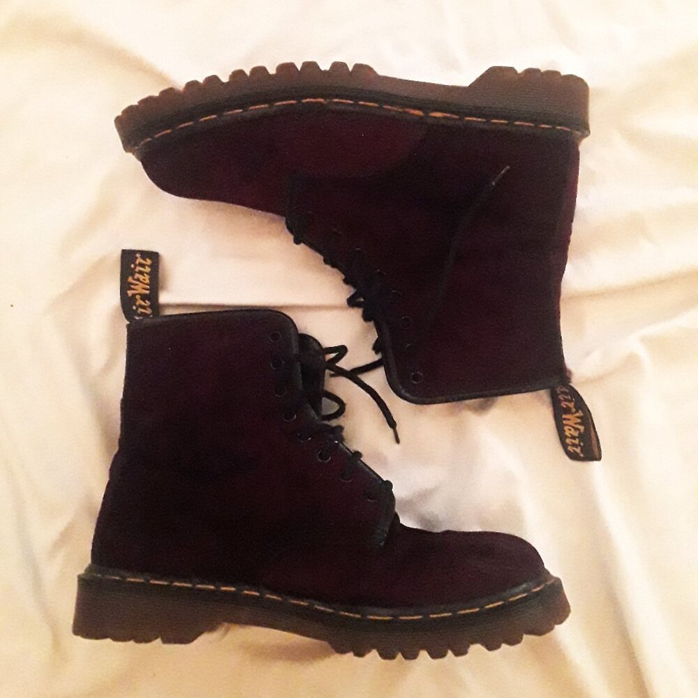 Dr. Martens 90s Vintage Made In England Purple Velvet 1460 Boots